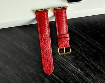 Royal Red Full Grain Leather Watch Strap, Leather Apple Watch Band 38, 40, 41, 42, 44, 45, 49 mm, Red Watch Strap, Women Leather Watch Band