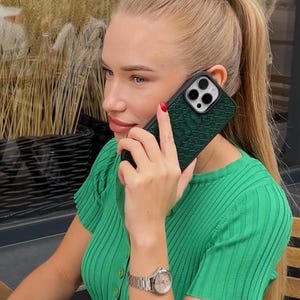 Python Leather iPhone Case, Genuine Calfskin iPhone 18 17 16 15 14 Pro Max Cover, Green & Red Cases, Luxury Christmas Gift for Her or Him