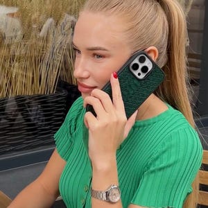 Python Leather iPhone Case, Genuine Calfskin iPhone 18 17 16 15 14 Pro Max Cover, Green & Red Cases, Luxury Christmas Gift for Her or Him