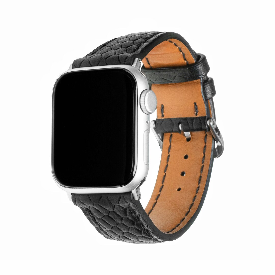 Matte Black Python Print Leather Apple Watch Strap Genuine - Etsy