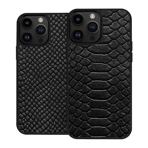 高級ブラックマットパイソン柄iPhoneケース、ブラックレザーiPhoneケース、スネークプリントiPhoneケース、ブラックiPhoneケース、パイソン柄iPhoneケース