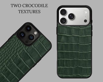 Green Crocodile Embossed Leather iPhone Case, Alligator Pattern Calfskin iPhone Cover, Green iPhone Cases, Green Leather Luxury iPhone Case