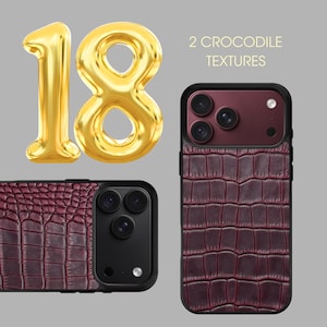 Burgundy Crocodile Leather iPhone 18 Pro Max Case, Genuine Calfskin Croc Embossed iPhone 18 Pro Cover, Bordeaux Women's Chic Alligator Case