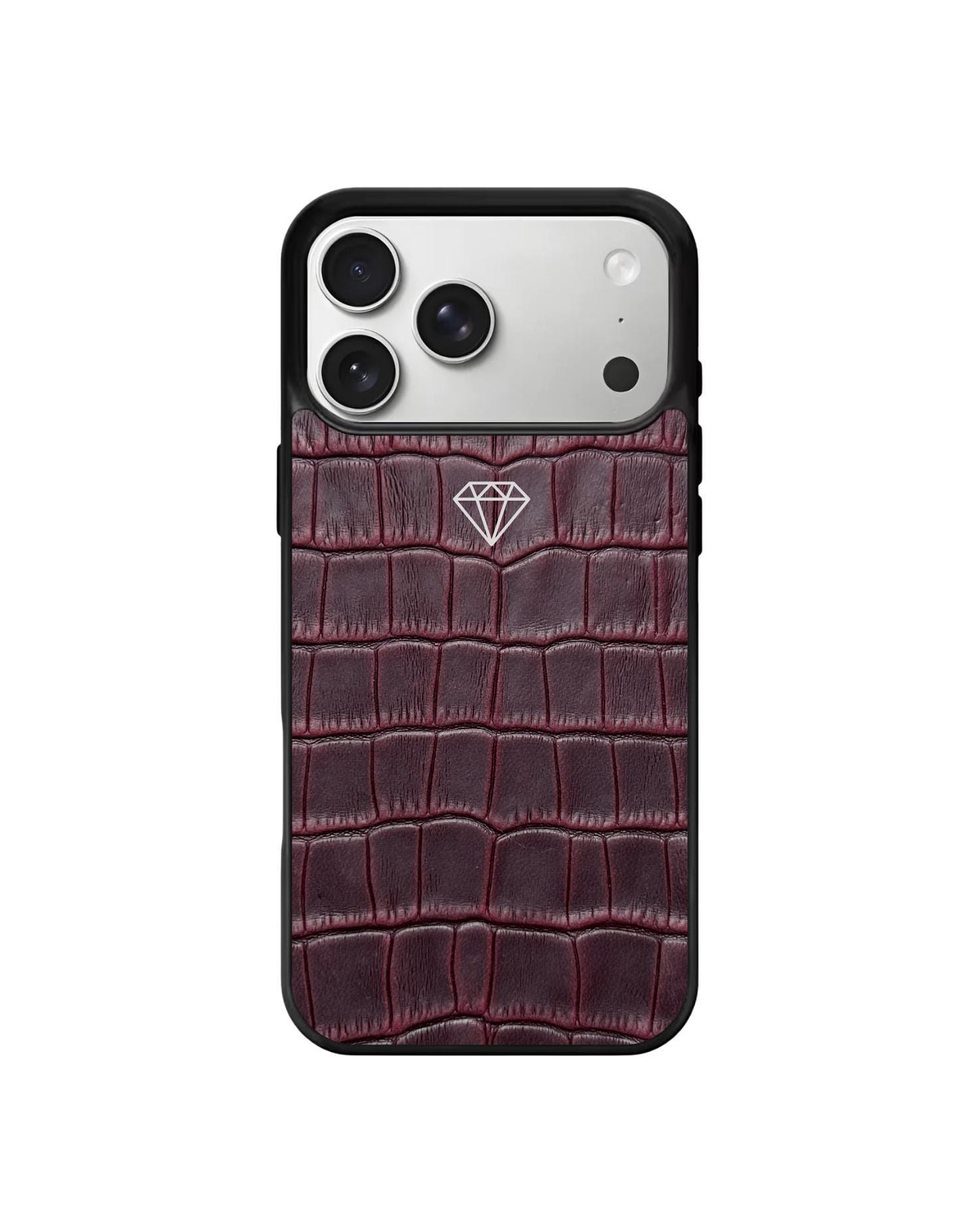 Personalized Burgundy Crocodile Leather iPhone 17 Pro & 17 Air