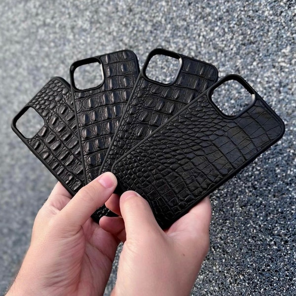 Luxury Black Croc Leather iPhone Case, Classic Black Alligator Pattern iPhone Case, Croc Style iPhone 15,14,13,12,11,X,Pro Max,Pro,Plus Case