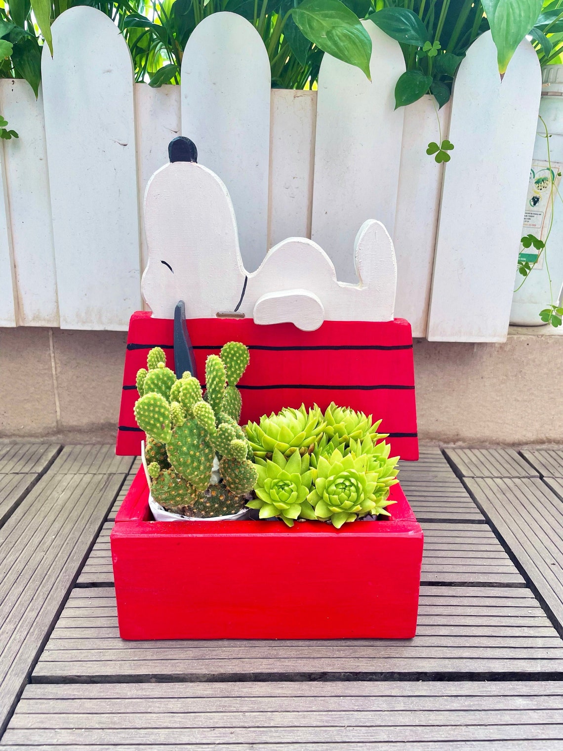 Snoopy Wooden Handmade Planter Dog House Garden Plant Stand Etsy