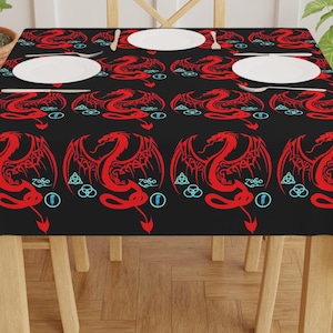 Tablecloth, Serpent Dragon Led Zeppelin Sigils Dining Cloth, Pagan Symbols, Medieval Decor, 55 inch Square Polyester Cloth