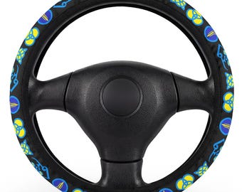 Funda de volante con símbolos paganos de Led Zeppelin / Patrón ocultista con agarre de neopreno