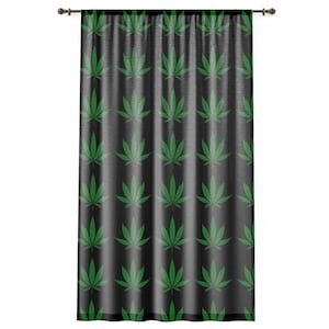 Cannabis Leaf Sheer Window Curtain 50x84, Marijuana Rod Pocket Room Divider