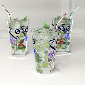 Led Zeppelin Astrologische Siegel Pintglas, 16 Unzen klares Trinkgefäß für Bier und Eistee, einzigartiges Geschenk für Classic Rock Enthusiasten.