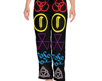 Unisex Pagan Symbols Pajama Pants, Warm PJ's, Women's Sleepwear, Witch Lounge Pants, Led Zeppelin Tribute Art