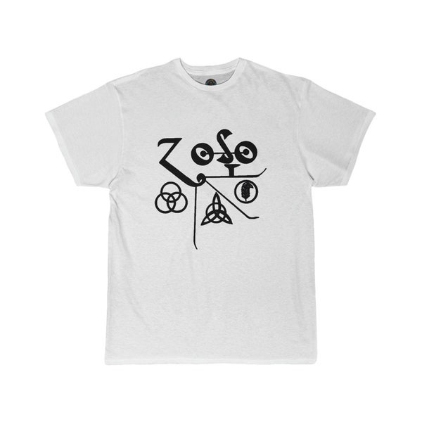 Men's Short Sleeve Pagan Symbols Tee, Unisex Led Zeppelin Sigil Art, Hand-drawn Tribute Art, Unisex Cotton shirt, led zeppelin shirt