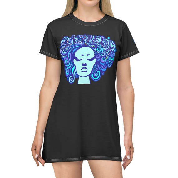 led zeppelin t shirt dress Led Zeppelin Pagan Symbols Blue Hair T-Shirt Dress