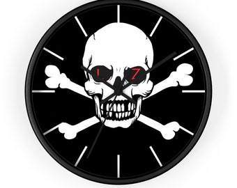 Skull and Crossbones Wall clock, Black Skull Clock, Black Wall Clock, Skeleton Wall Clock, Skeleton Decor