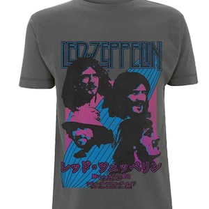 Men&#39;s Led Zeppelin Japanese Blimp Concert Tour Poster with Band Members T-shirt, Unisex Classic Rock Band Short-sleeve Graphic Tee