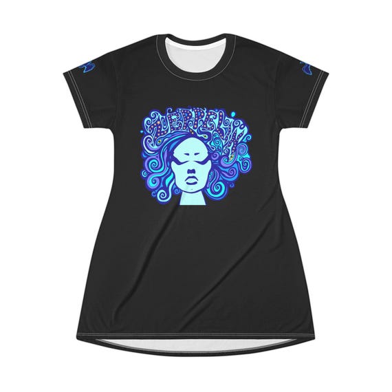 led zeppelin dress shirt Led Zeppelin Pagan Symbols Blue Hair T-Shirt Dress