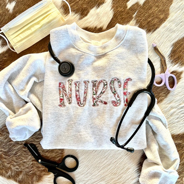Nurse Sweatshirt | Medical Embroidered Applique Sweatshirt | Nurse Gift | Nurse Christmas | Christmas Gift | Christmas Sweatshirt |