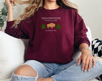 Yellowstone National Park Embroidered Crewneck-embroidered Crewneck-National Park Sweatshirt, Granola Girl, Bison, National Park Gift