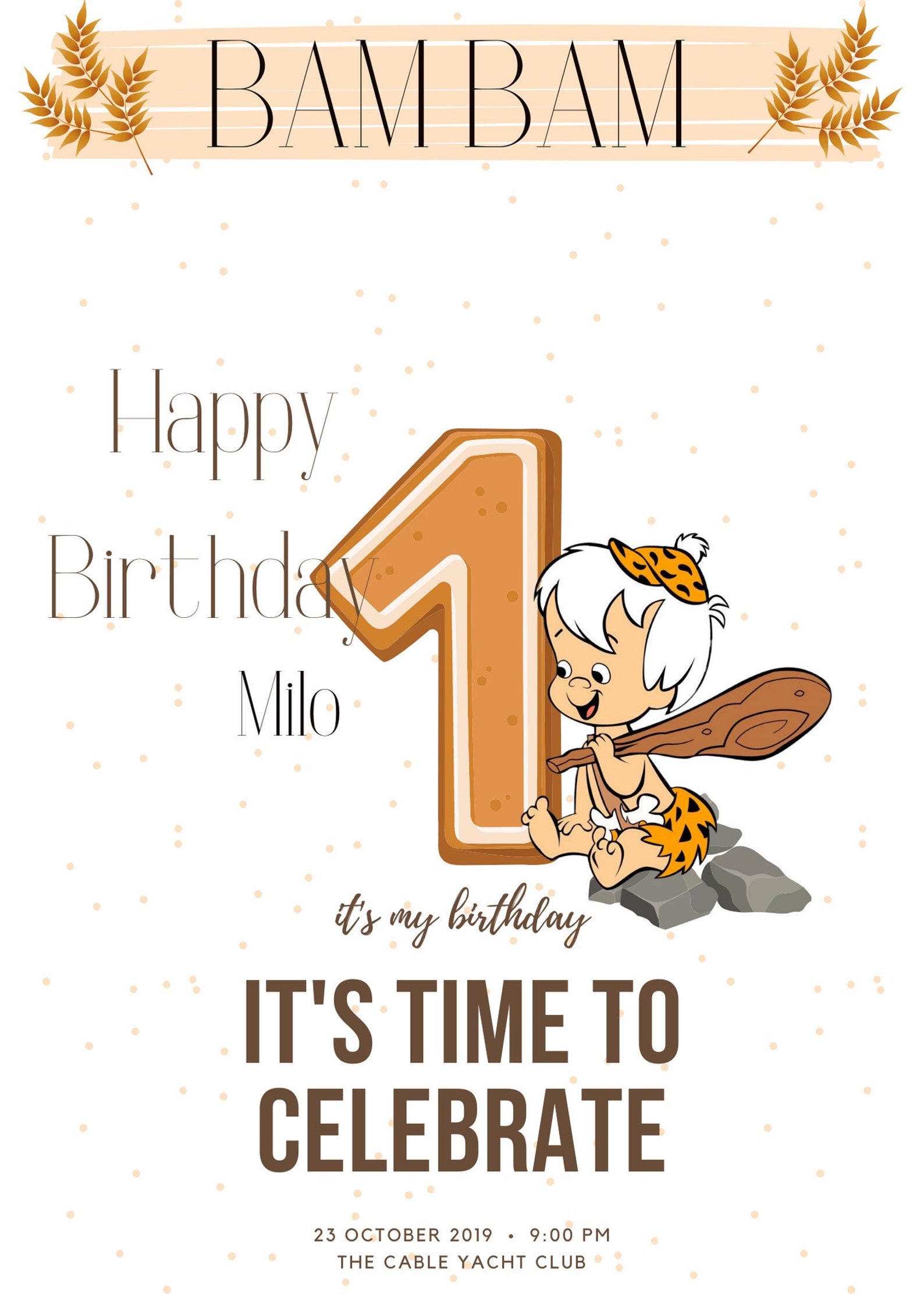 Bam Bam Birthday Invitation Etsy