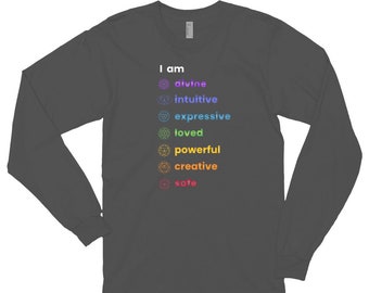 Chakra Affirmation Long Sleeve T-Shirt, Spiritual Aligned Tee