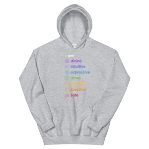 I AM Hoodie, Chakra sweatshirt, Aligned, Yoga, Meditation, Spiritual gifts, Unsex, Motivational Gift, Spiritual tools