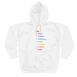 I Am Pullover Hoodie, Chakra sweatshirt, Aligned, Yoga, Meditation, Spiritual gifts, Unsex, Motivational Gift, Spiritual tools
