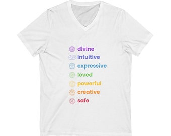 Chakra Affirmation V-Neck Tee, Spiritual Aligned Shirt