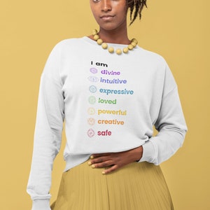 I AM Crewneck Sweatshirt, Chakra sweatshirt, Aligned, Yoga, Meditation, Spiritual gifts, Unsex, Motivational Gift, Spiritual tools