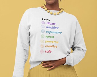 I AM chakra-sweater met ronde hals, yoga-meditatie spiritueel cadeau