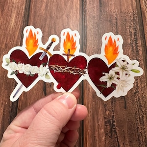 Drei Herzen Aufkleber I Katholischer Aufkleber I Drei heiliges Herz Aufkleber I Katholischer Aufkleber I Sacred Heart Unbeflecktes Herz Keuschstes Herz