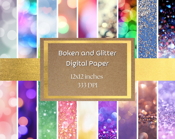 Bokeh Glitter Digital Paper and Background - Sparkle Backgrounds, Summer Colors, 333 DPI Bokeh Glitter Printable Digital Paper