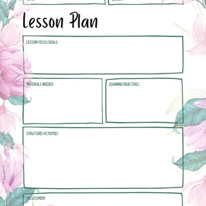 Plan de lección de peonía imprimible, plan de lección, plan de lección digital, plantilla de planificador de lecciones, descarga instantánea, aula, suministros para profesores