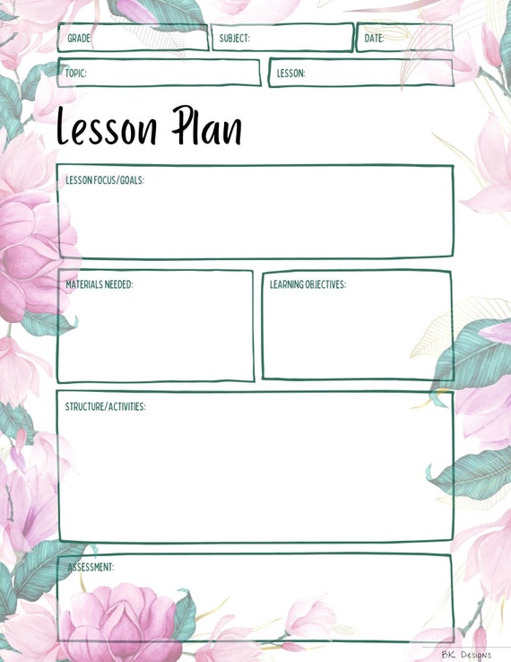 Printable Peony Lesson Plan, Lesson Plan, Digital Lesson Plan, Lesson Planner Template, Instant Download,Classroom, Teacher supplies