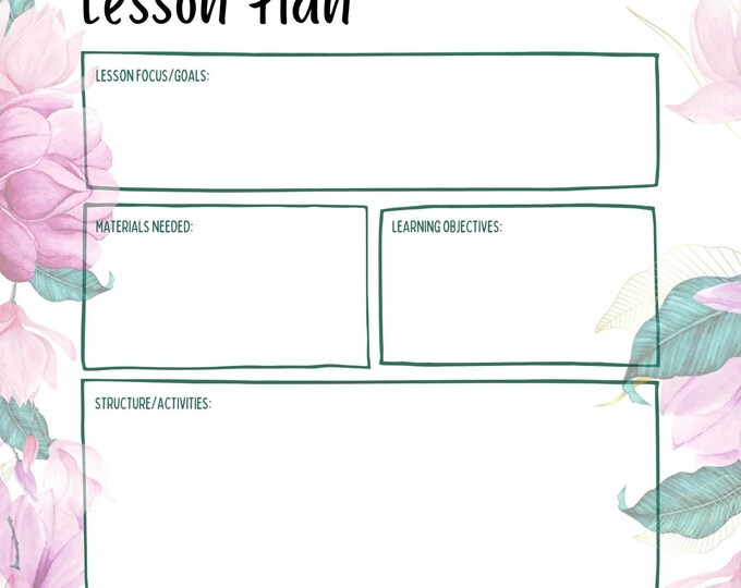 Printable Peony Lesson Plan, Lesson Plan, Digital Lesson Plan, Lesson Planner Template, Instant Download,Classroom, Teacher supplies