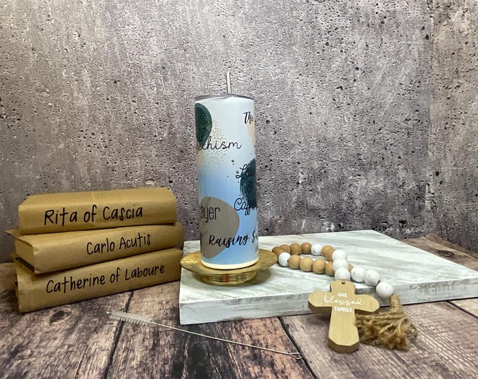 Raising Saints Skinny Tumbler I Stainless Steel 20 oz Skinny Tumbler I Catholic Tumbler I Religious Tumbler I Religious Tumbler for Her