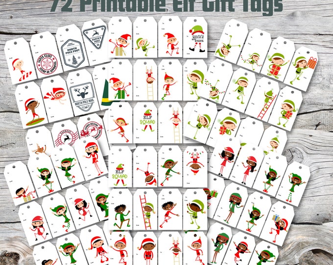 Christmas Elf printable gift tags, Red and Green Elf tags, Elf Gift Tags, North Pole Mail, instant download
