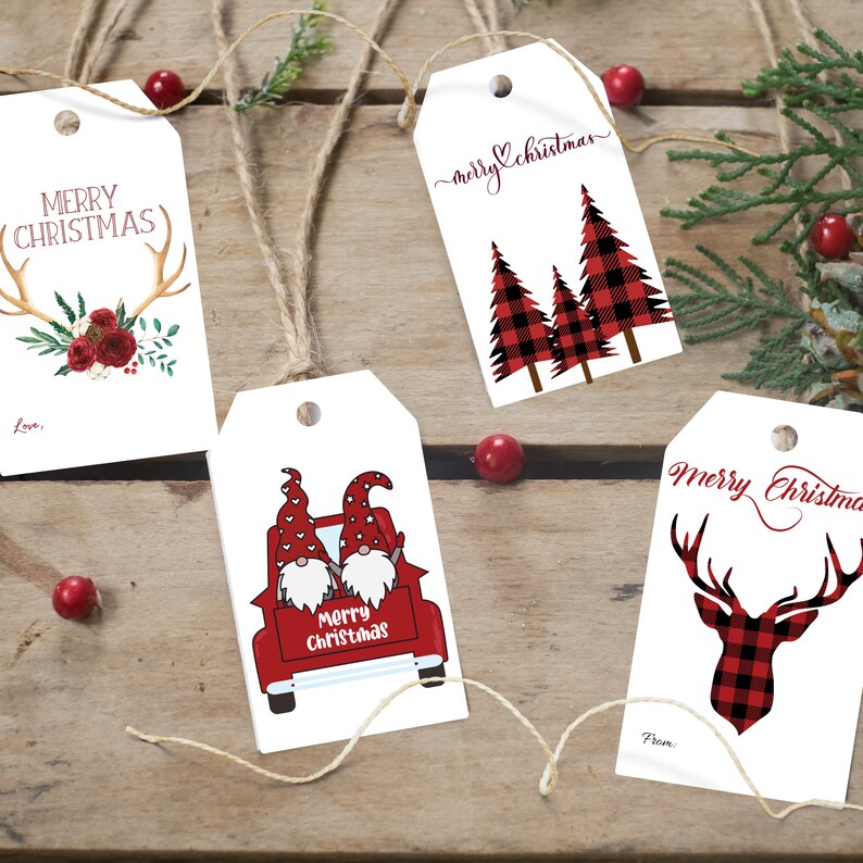 Christmas Rustic Red and Black Printable Gift Tags, Instant Download - Etsy