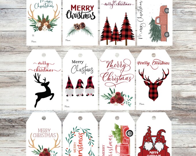 Christmas rustic red and black printable gift tags, instant download