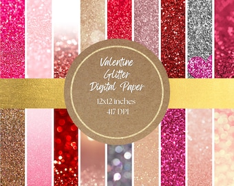 Valentinstag Glitter Digitales Papier und Hintergrund - Valentinstag Hintergründe, Glitter, Bokeh und Funkelndes druckbares digitales Papier 417 DPI