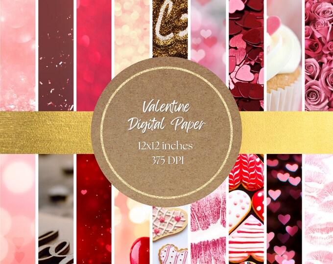 Valentine's Digital Paper and Background - Valentine's Backgrounds, Hearts, Bokeh, Sweets, Love, and Sparkly Printable Digital Paper 375 DPI