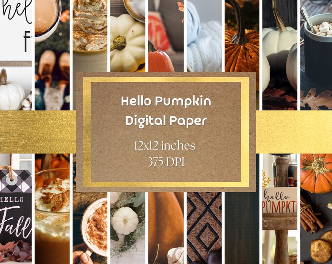 Hello Pumpkin Digital Paper and Background - Pumpkins. Pumpkin Spice, and Pumpkin Fall Decor, Printable Digital Paper 375 DPI