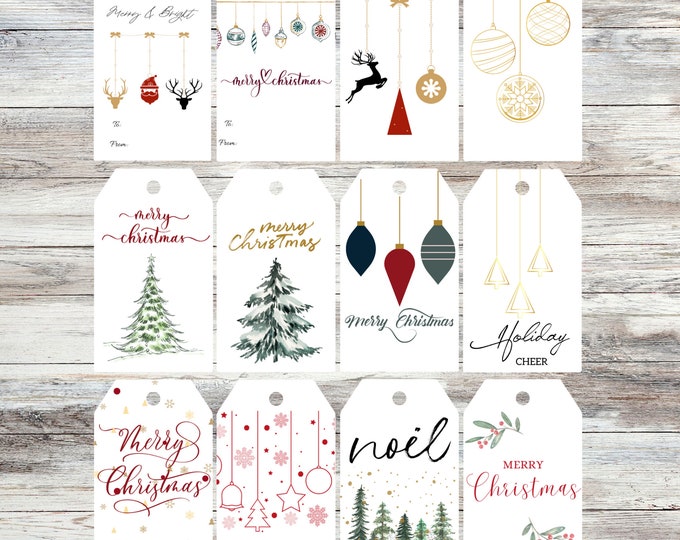 Christmas red and gold printable gift tags, instant download