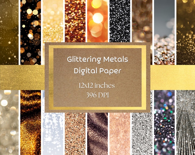 Glittering Metals Backgrounds, Digital Background - Glitter Gold, Rosegold, Silver, and Bronze Backgrounds