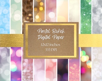 Digitales Papier und Hintergrund mit Pastell-Bokeh – Pastellfarbene Hintergründe, Bokeh und glitzerndes, druckbares digitales Papier (333 dpi)