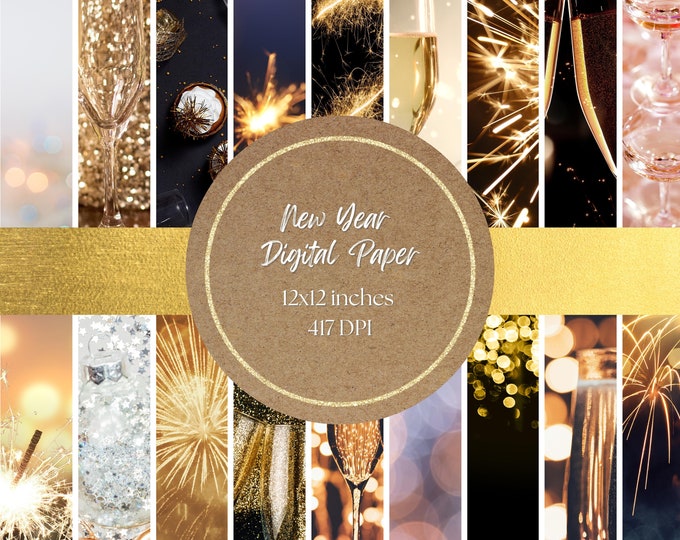 New Year Glitter Digital Paper and Background - New Year's Backgrounds, Champagne, fireworks, and Sparkly Printable Digital Paper 417 DPI