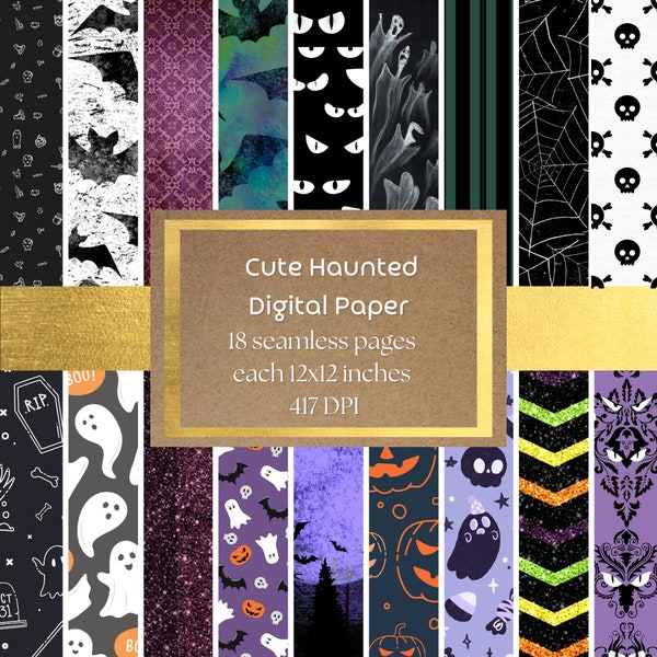Cute Haunted Halloween Digital Paper and Background - Haunted Mansion wallpaper, Gothic Printable Paper, Haunted Dollhouse Paper, 417 DPI