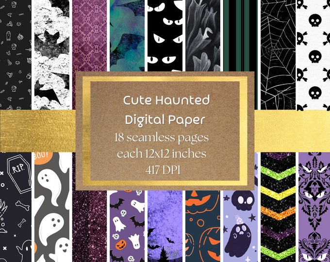 Cute Haunted Halloween Digital Paper and Background - Haunted Mansion wallpaper, Gothic Printable Paper, Haunted Dollhouse Paper, 417 DPI