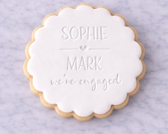 Personalised Engagement Cookie Stamp for M&S Biscuit, Custom Debosser We’re Engaged Cookie, Wedding Proposal Favours, Scallop Fondant Stamp