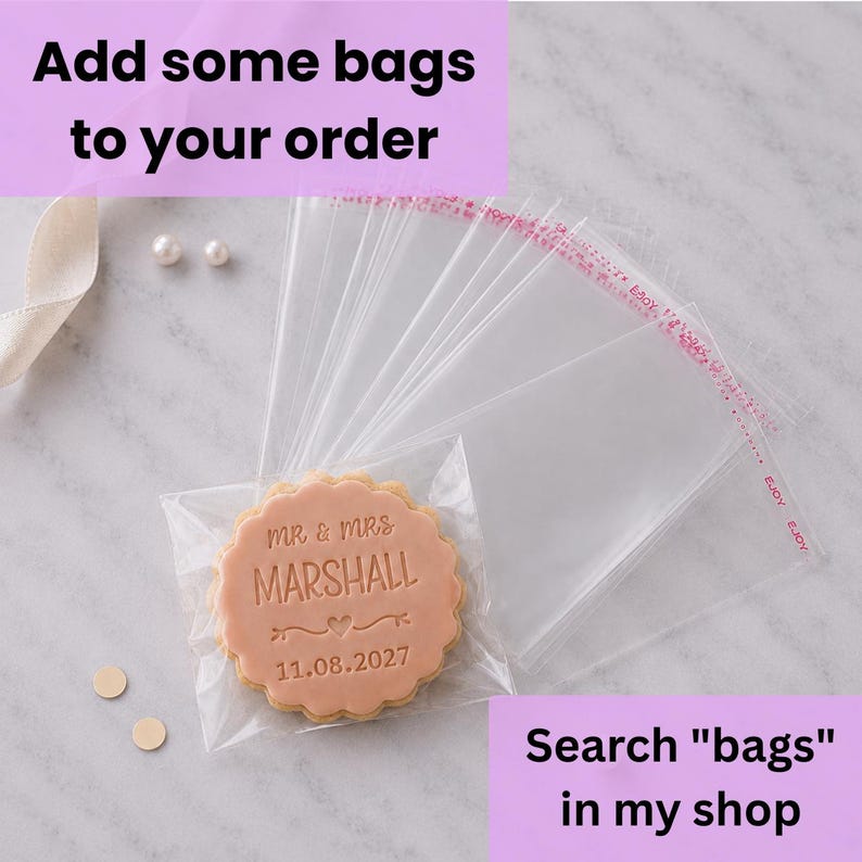 Personalised Wedding Cookie Stamp and Cutters for M&S Cookies, Custom Cookie Debosser, Wedding Cookie Favour Stamp, Mr Mrs Biscuit Stamp image 2