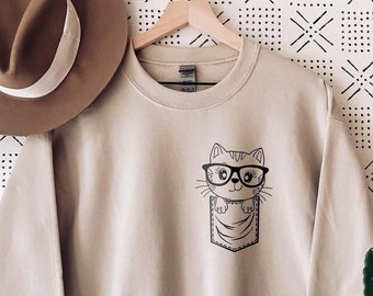 Cat Pocket Sweatshirt, Gift For Cat Mom, Pet Lover Shirt, Cat Shirt, Cat Mama T-Shirt, Cat Lover Gift, Cat Sweater, Cat Mom Sweater